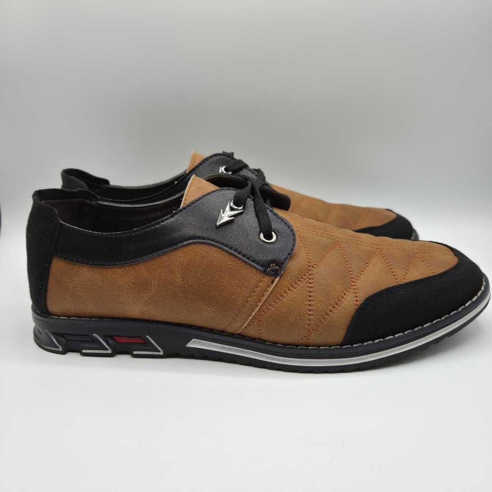 Oxford‎ Sneakers Mens Size 8.5 Tan Black Excellent Quilted Arrow Hardware